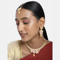 Kord Store Misty Rose Lct Stone Traditional Gold Plated Choker Necklace Set For Women  - KSNKE60151