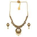 Kord Store Traditional Matt Finish Paisley Design & Pearl Gold Plated Choker Necklace Set For Women  - KSNKE60163