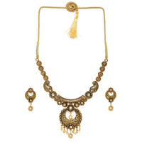 Kord Store Traditional Matt Finish Paisley Design & Pearl Gold Plated Choker Necklace Set For Women  - KSNKE60163