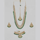 Kord Store Gold Kundan Bridal Set With Choker/Long Set/Eaarings/Maang Tikka/Green Stone Wedding Collection For Women And Girl  - KSNKE60175