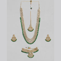 Kord Store Gold Kundan Bridal Set With Choker/Long Set/Eaarings/Maang Tikka/Green Stone Wedding Collection For Women And Girl  - KSNKE60175
