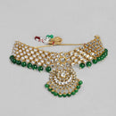 Kord Store Gold Kundan Bridal Set With Choker/Long Set/Eaarings/Maang Tikka/Green Stone Wedding Collection For Women And Girl  - KSNKE60175