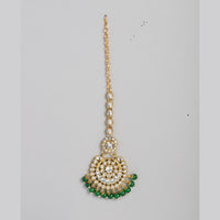 Kord Store Gold Kundan Bridal Set With Choker/Long Set/Eaarings/Maang Tikka/Green Stone Wedding Collection For Women And Girl  - KSNKE60175