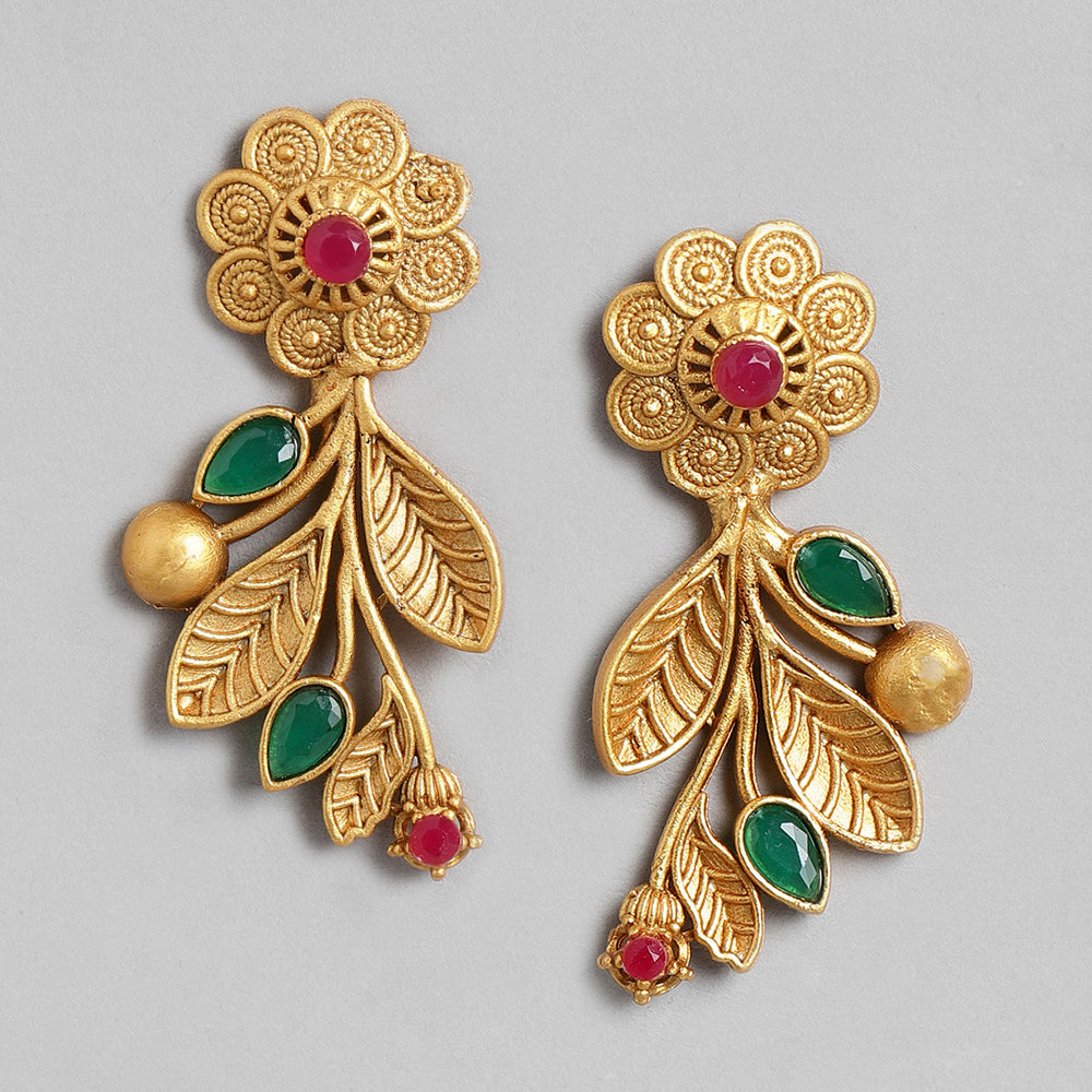 Kord Store Modern Gold Plated Leaf Design Multi Color Stone Necklace set For Girls and Women  - KSNKE60204