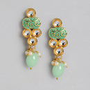 Kord Store Traditionally Gold Plated Mint Green Raajwada Look Collar Necklace Set For Girls and Women  - KSNKE60229