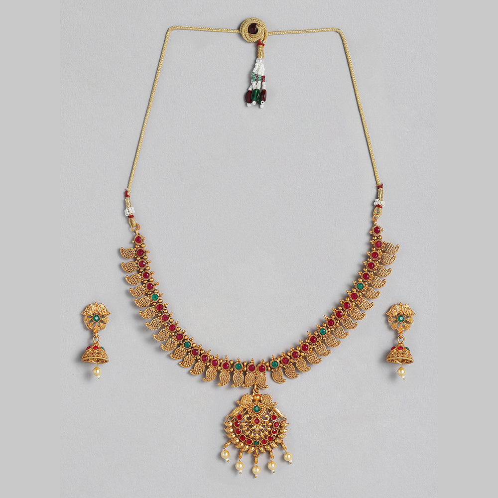 Kord Store Traditional Gold plated Ruby Necklace Set For Girls and Women