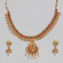 Kord Store Traditional Gold plated Ruby Necklace Set For Girls and Women