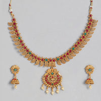 Kord Store Traditional Gold plated Ruby Necklace Set For Girls and Women