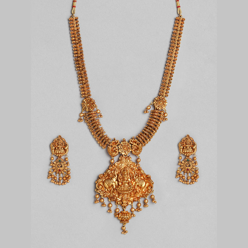 Kord Store South Indian Laxmi Design Gold plated Necklace Set For Girls and Women