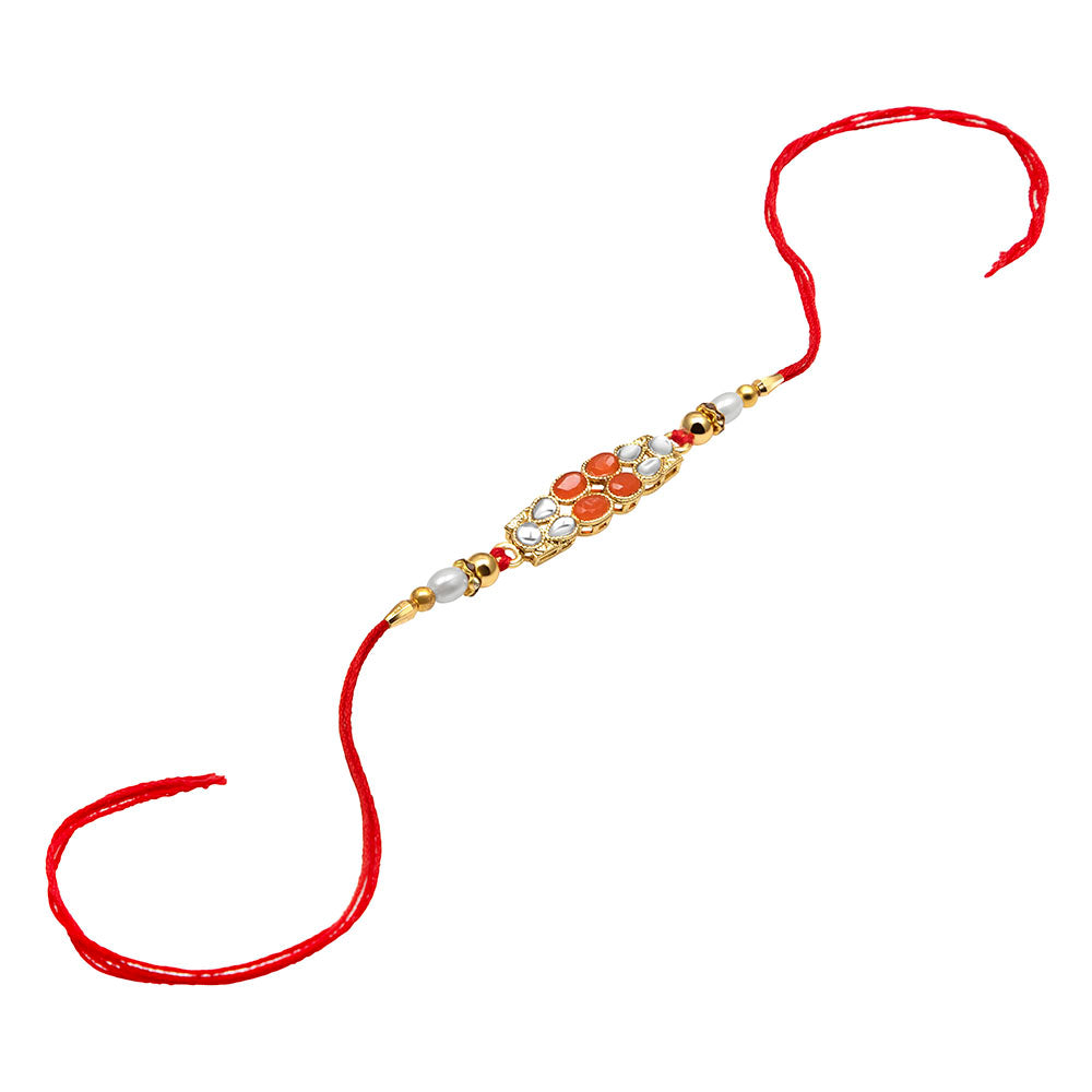 Kord Store Traditional Multi Color Pearl & Bead Gold Plated Rakhi For Brother