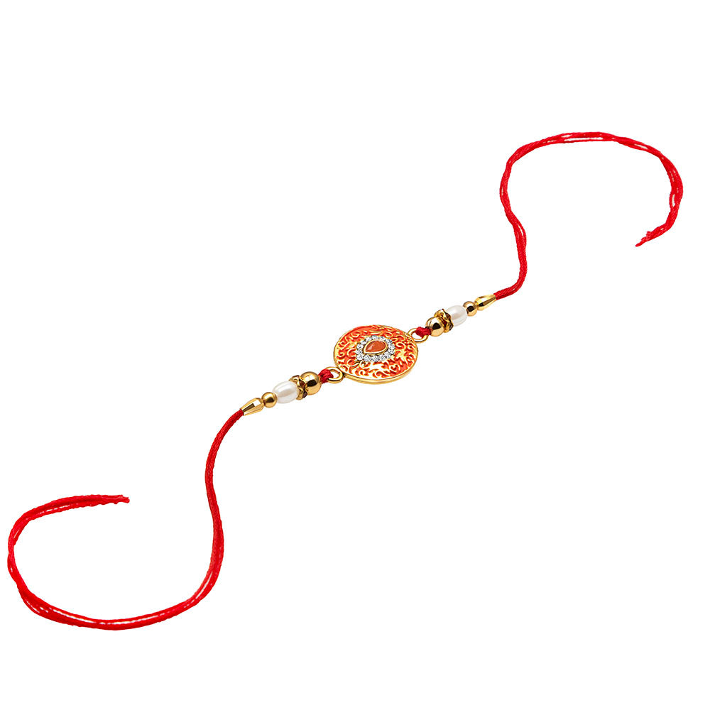 Kord Store Designer Multi-Color Stone & Pearl Gold Plated Rakhi For Brother