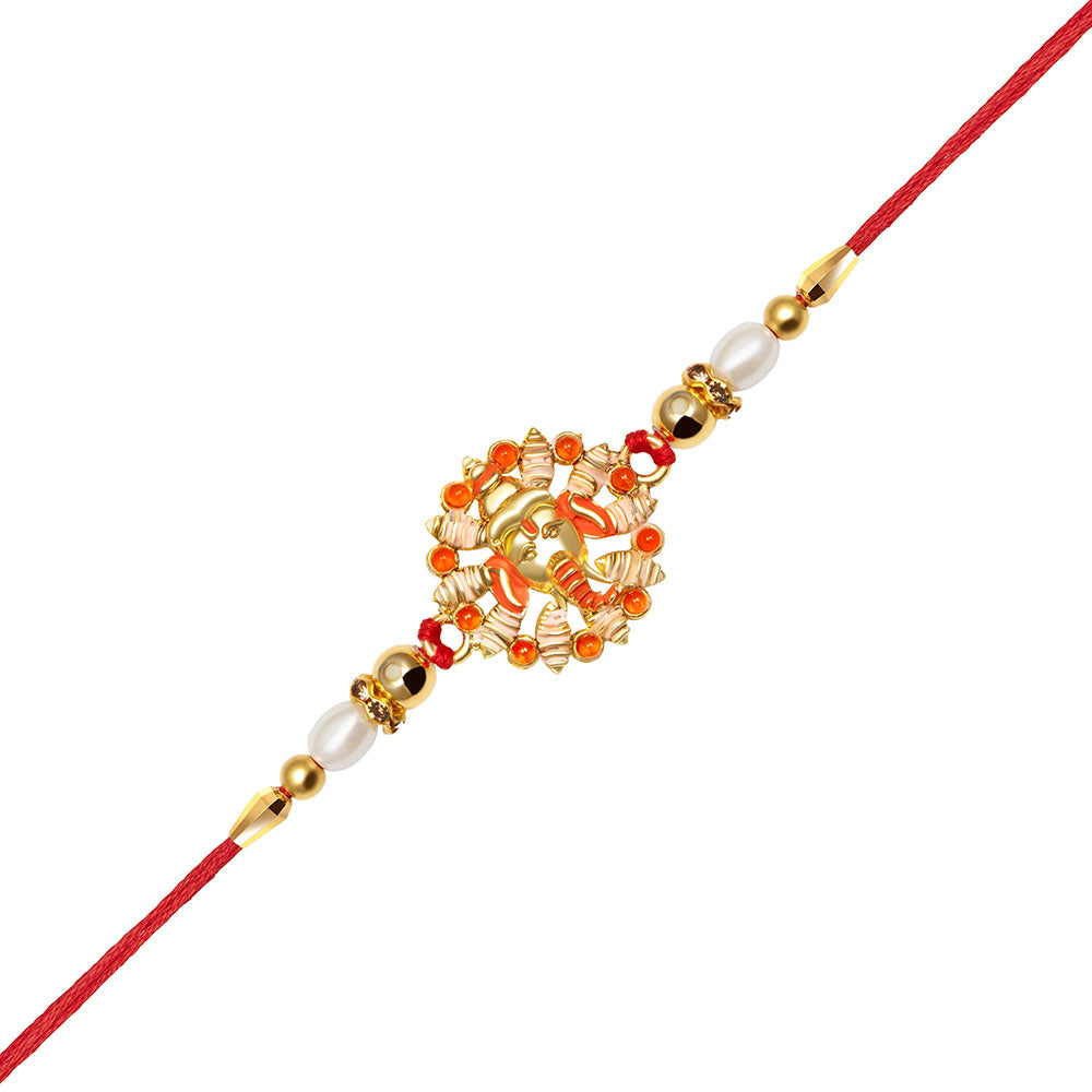 Kord Store "Lord Ganesha"Design Multi-Color Pearl & Bead Gold Plated Rakhi For Brother