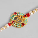 Kord Store 'Om' Design Mint Mina Ruby Stone Thread Moti Gold Finish Rakhi Set Of 1 For Brother