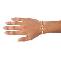 Kord Store 'Om' Design Mint Mina Thread Moti Ruby Stone  Gold Finish Rakhi Set Of 1 For Brother