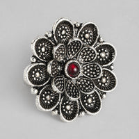 Kord Store Beautiful  Adjustable Silver Oxidised Plated Floral Finger Ring For Girls and Women
