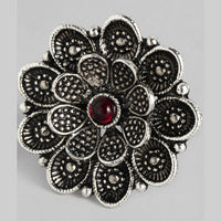 Kord Store Beautiful  Adjustable Silver Oxidised Plated Floral Finger Ring For Girls and Women