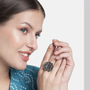 Kord Store Beautiful  Adjustable Silver Oxidised Plated Floral Finger Ring For Girls and Women