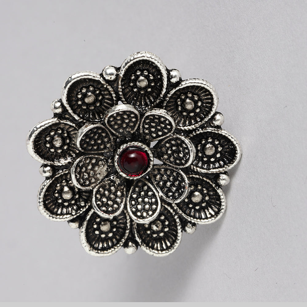 Kord Store Beautiful  Adjustable Silver Oxidised Plated Floral Finger Ring For Girls and Women
