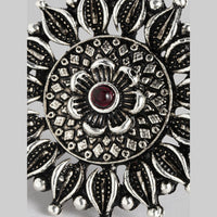 Kord Store Latest Design Adjustable Silver Oxidised Plated Floral Finger Ring For Girls and Women