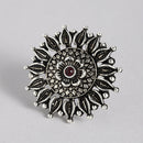Kord Store Latest Design Adjustable Silver Oxidised Plated Floral Finger Ring For Girls and Women