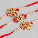 Kord Store 'Shree/Swastik/Bro' Design Mint Green/Ruby Mina Multi Stone Rakhi Set Of 3 For Brother