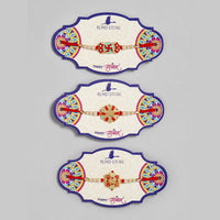 Kord Store 'Shree/Swastik/Bro' Design Mint Green/Ruby Mina Multi Stone Rakhi Set Of 3 For Brother