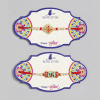 Kord Store Swastik Design Mint Green And Ruby Minakari Thread Moti Gold Finish Rakhi Set Of 2 For Brother