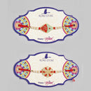 Kord Store 'Om And Bro' Design Ruby And Mint Green Minakari Thread Moti Gold Finish Rakhi Set Of 2 For Brother