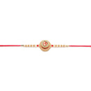 Kord Store 'Om And Swastik' Minakari Mint Green And Ruby Thread Moti Gold Finish Rakhi Set Of 2 For Brother