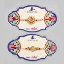 Kord Store 'Om And Bro' Design Mint Green And Ruby Minakari Thread Moti Gold Finish Rakhi Set Of 2 For Brother