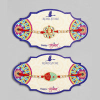 Kord Store 'Ganeshji And Sikh Holy Mark' Mint Green And Ruby Minakari Thread Moti Gold Finish Rakhi Set Of 2 For Brother