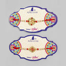 Kord Store 'Om And Swastik' Mint Green And Ruby Minakari Thread Moti Gold Finish Rakhi Set Of 2 For Brother