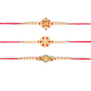 Kord Store 'Flower/Bro' Design Mint Green/Ruby Mina Multi Stone Rakhi Set Of 3 For Brother