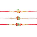 Kord Store 'Ganeshji/Swastik/Shree' Design Mint Green/Ruby Mina Multi Stone Rakhi Set Of 3 For Brother