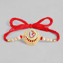 Kord Store 'Om/Shree/Bro' Design Mint Green/Ruby Mina Multi Stone Rakhi Set Of 3 For Brother