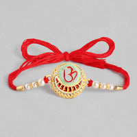 Kord Store 'Om/Shree/Bro' Design Mint Green/Ruby Mina Multi Stone Rakhi Set Of 3 For Brother