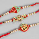Kord Store 'Ganeshji/Om/Bro' Design Mint Green/Ruby Mina Multi Stone Rakhi Set Of 3 For Brother