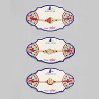 Kord Store 'Ganeshji/Om/Bro' Design Mint Green/Ruby Mina Multi Stone Rakhi Set Of 3 For Brother