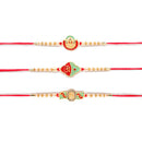 Kord Store 'Ganeshji/Om/Bro' Design Mint Green/Ruby Mina Multi Stone Rakhi Set Of 3 For Brother