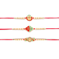 Kord Store 'Ganeshji/Om/Bro' Design Mint Green/Ruby Mina Multi Stone Rakhi Set Of 3 For Brother