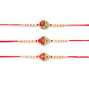 Kord Store 'Om/Shree/Swastik' Design Mint Green/Ruby Mina Multi Stone Rakhi Set Of 3 For Brothers