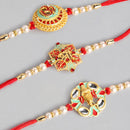 Kord Store 'Ganeshji/Om/Shree' Design Mint Green/Ruby Mina Multi Stone Rakhi Set Of 3 For Brother
