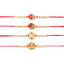 Kord Store 'Om/Shree/Swastik/Ganeshji' Design Mint Green/Ruby Mina Multi Stone Rakhi Set Of 4 For Brother