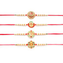 Kord Store 'Om And Ganeshji' Design Mint Green/Ruby Mina Multi Stone Rakhi Set Of 4 For Brother