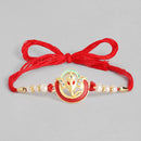 Kord Store 'Ganeshji/Swastik/Om' Design Mint Green/Ruby Mina Multi Stone Rakhi Set Of 4 For Brother