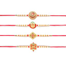 Kord Store 'Ganeshji/Swastik/Om' Design Mint Green/Ruby Mina Multi Stone Rakhi Set Of 4 For Brother