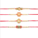 Kord Store 'Bro/Om/Swastik' Design Mint Green/Ruby Mina Multi Stone Rakhi Set Of 4 For Brother