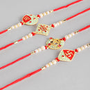 Kord Store 'Om/Swastik/Shree' Design Mint Green/Ruby Mina Multi Stone Rakhi Set Of 4 For Brother