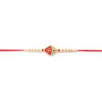 Kord Store 'Om/Swastik/Shree' Design Mint Green/Ruby Mina Multi Stone Rakhi Set Of 4 For Brother