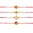 Kord Store 'Om/Swastik/Shree' Design Mint Green/Ruby Mina Multi Stone Rakhi Set Of 4 For Brother